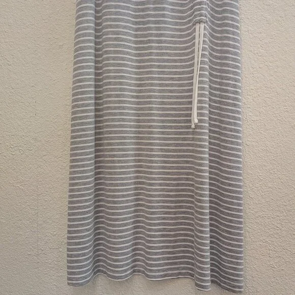 Cabi Stripe Easy Dress Midi Sleeveless Grey White Stripe Large Rouched  5974 - Picture 4 of 11